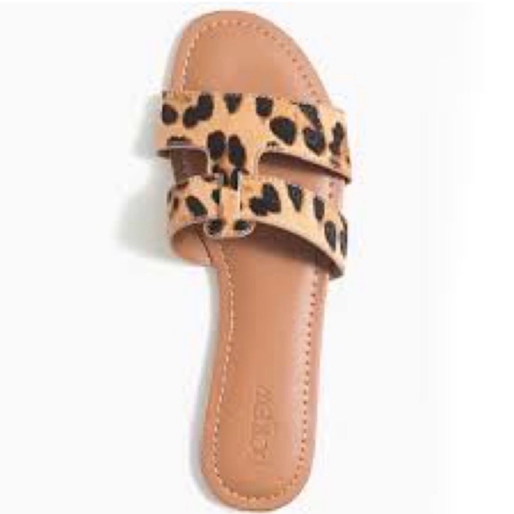 J.Crew Leopard Calf Hair Slide Sandals Size 12 Beachside Animal Print - Picture 2 of 5